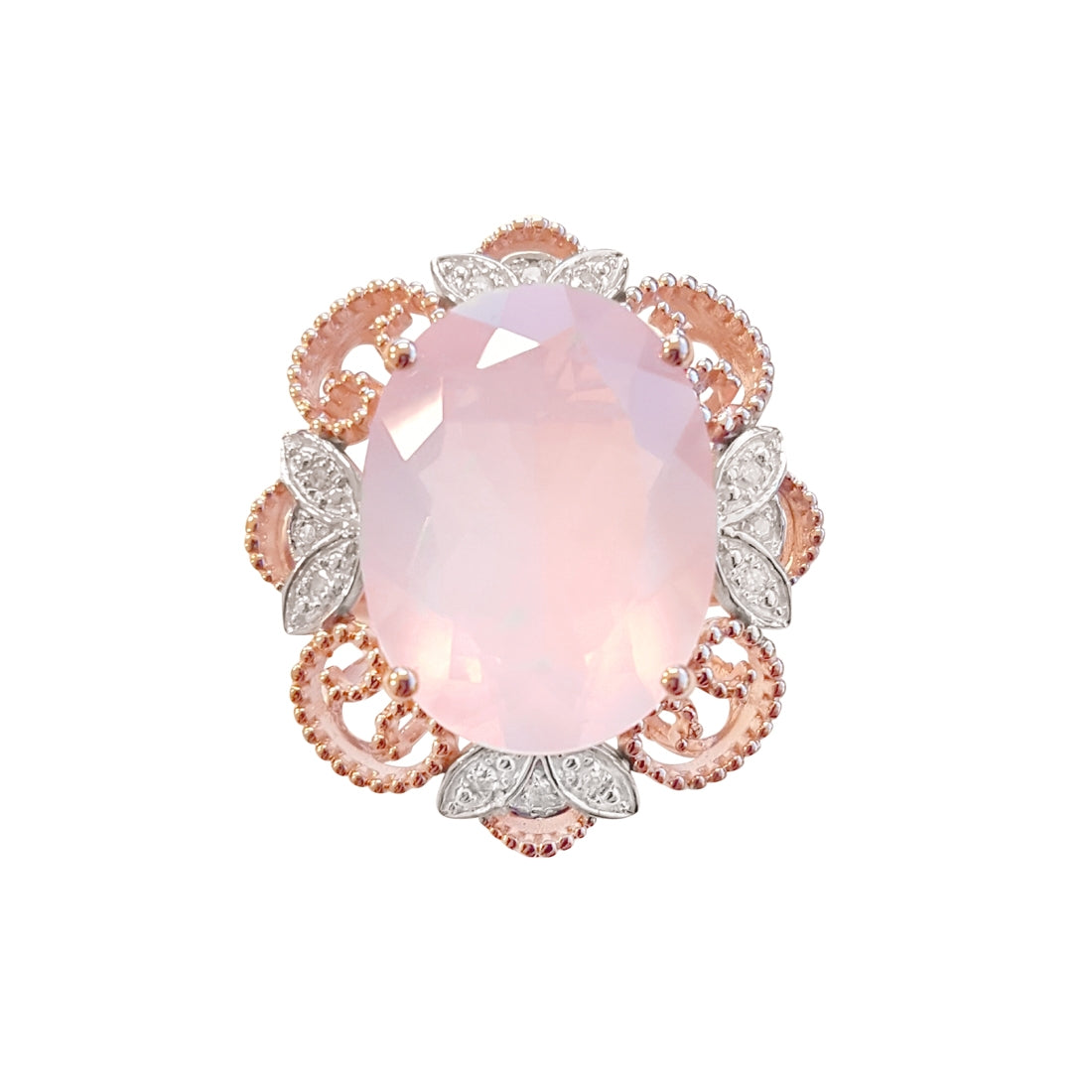 9ct Rose Gold Diamond Set Rose Quartz Ring