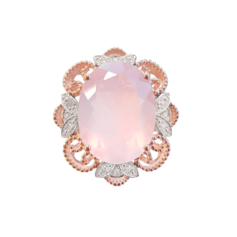 9ct Rose Gold Diamond Set Rose Quartz Ring