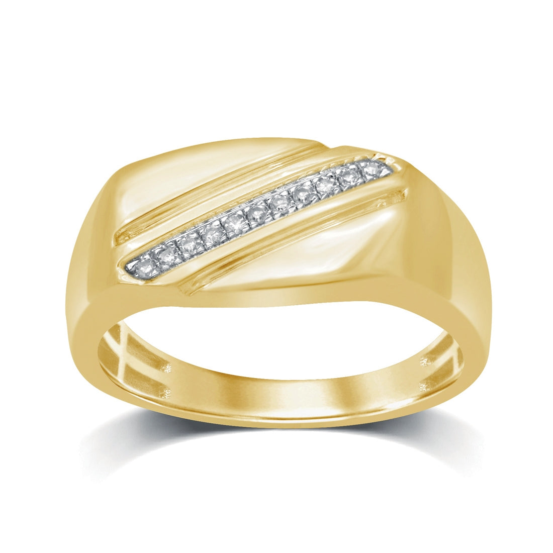 9ct Yellow Gold 0.05ct Diamond Diagonal Mens Ring