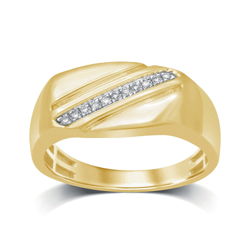 9ct Yellow Gold 0.05ct Diamond Diagonal Mens Ring