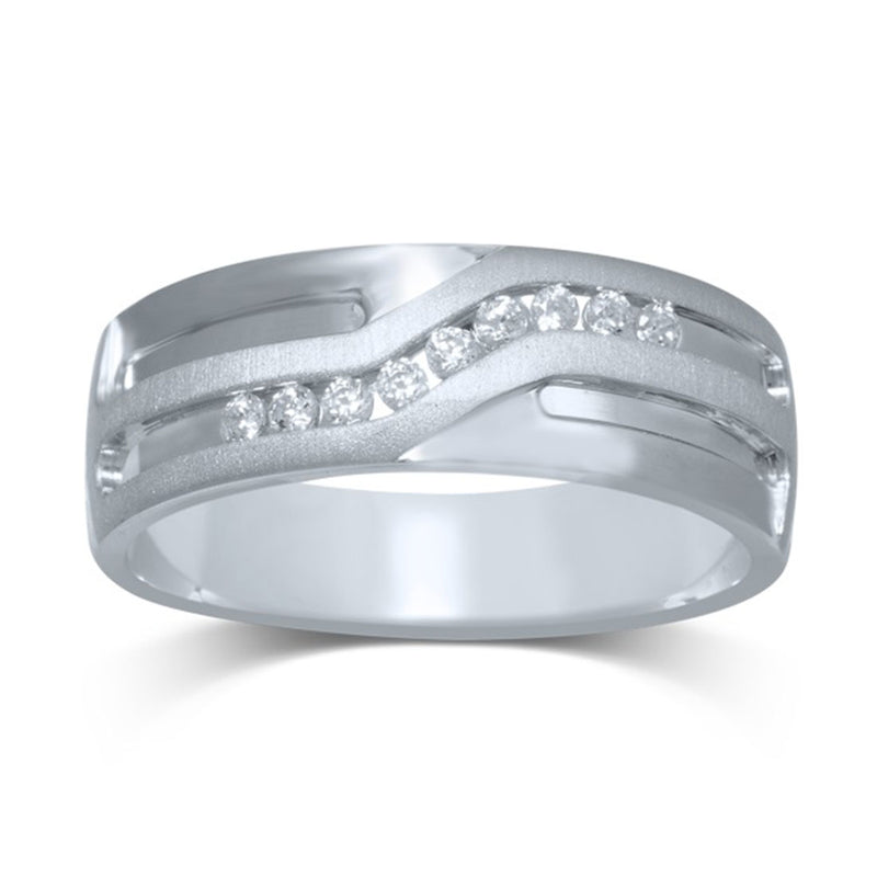 9ct White Gold Mens Diamond Ring