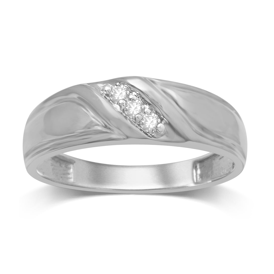 9ct White Gold 0.10ct Diamond Mens Ring