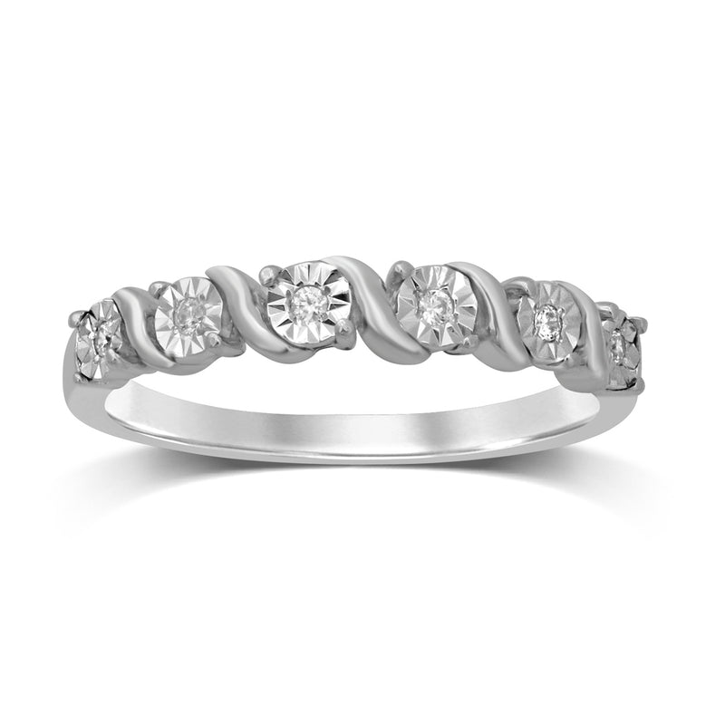 9ct White Gold 0.05ct Diamond Swirl Stackable Ring