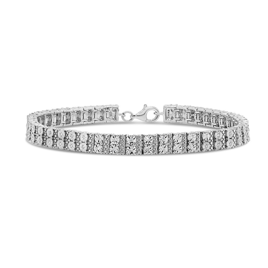 Brilliant Double Row Bracelet with 1/4ct of Diamonds in Sterling Silver Bracelets Bevilles Jewellers 
