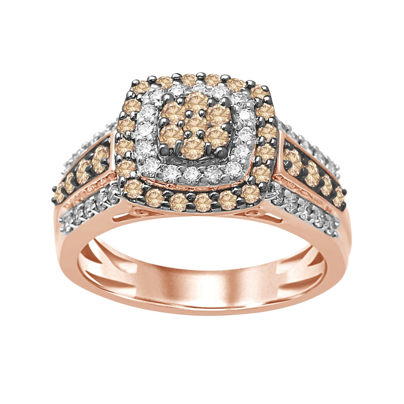 9ct Rose Gold 1.00ct Cognac and White Diamond Ring