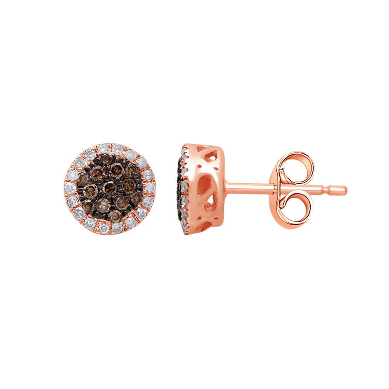 9ct Rose Gold Cognac and Diamond Stud Earrings