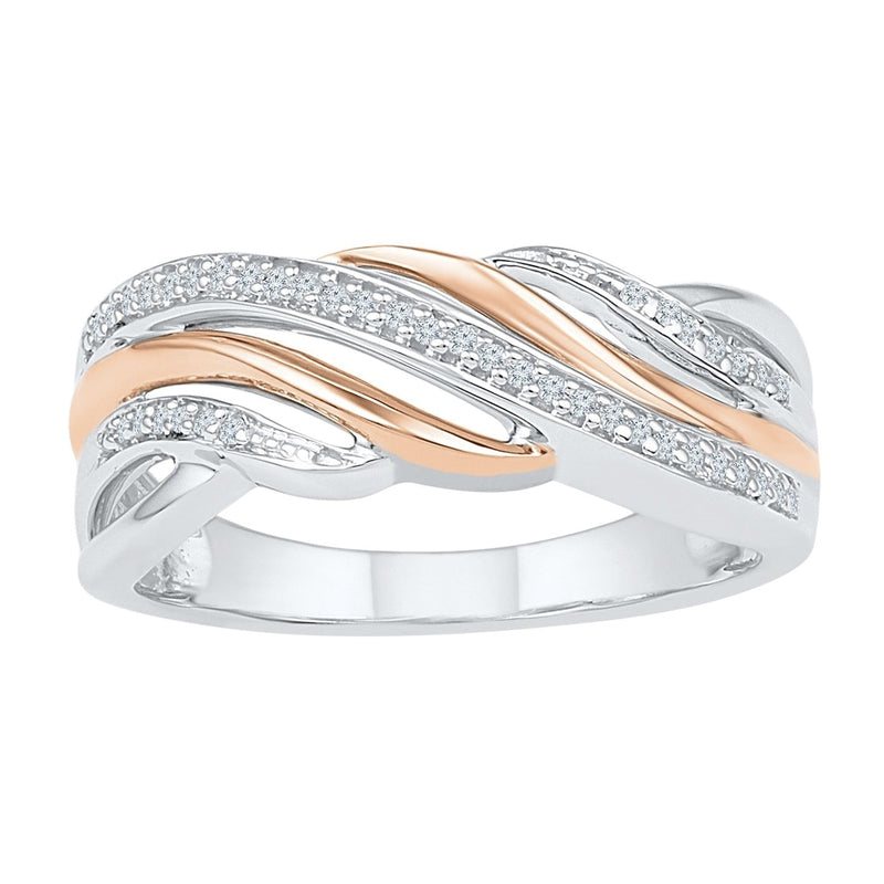 Sterling Silver and 9ct Rose Gold 0.13ct Diamond Wave Ring