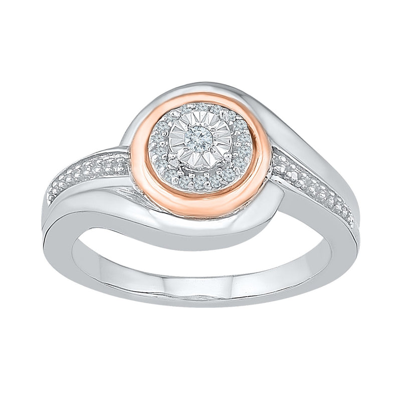 Sterling Silver & 9ct Rose Gold Diamond Set Ring