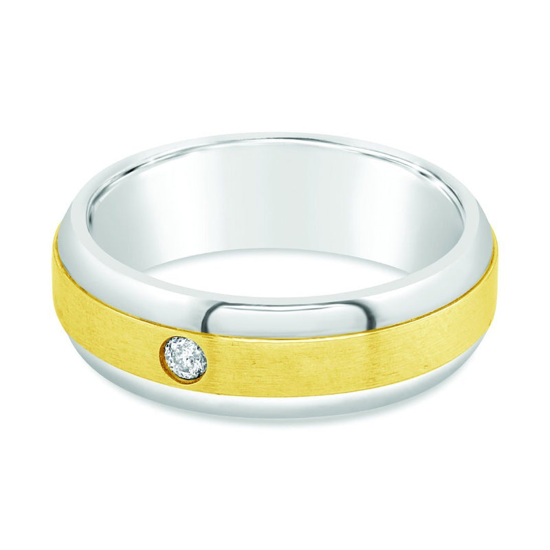 Mens Two Tone Diamond Ring in 9ct Yellow Gold & Stainless Steel Rings Bevilles 