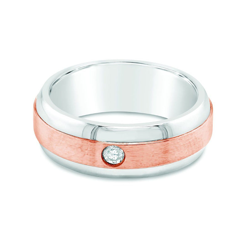 Mens Two Tone Diamond Ring in 9ct Rose Gold & Stainless Steel Rings Bevilles 