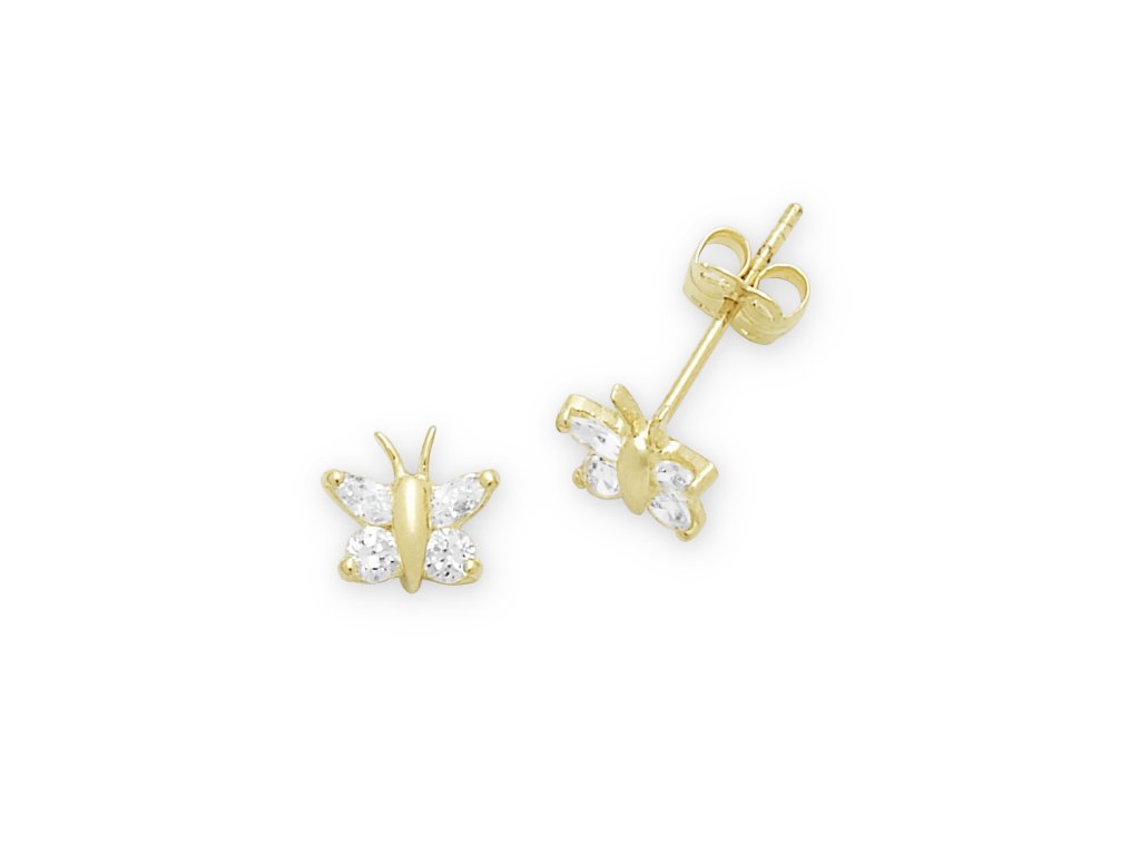 Children's 9ct Yellow Cubic Zirconia Butterfly Stud Earrings