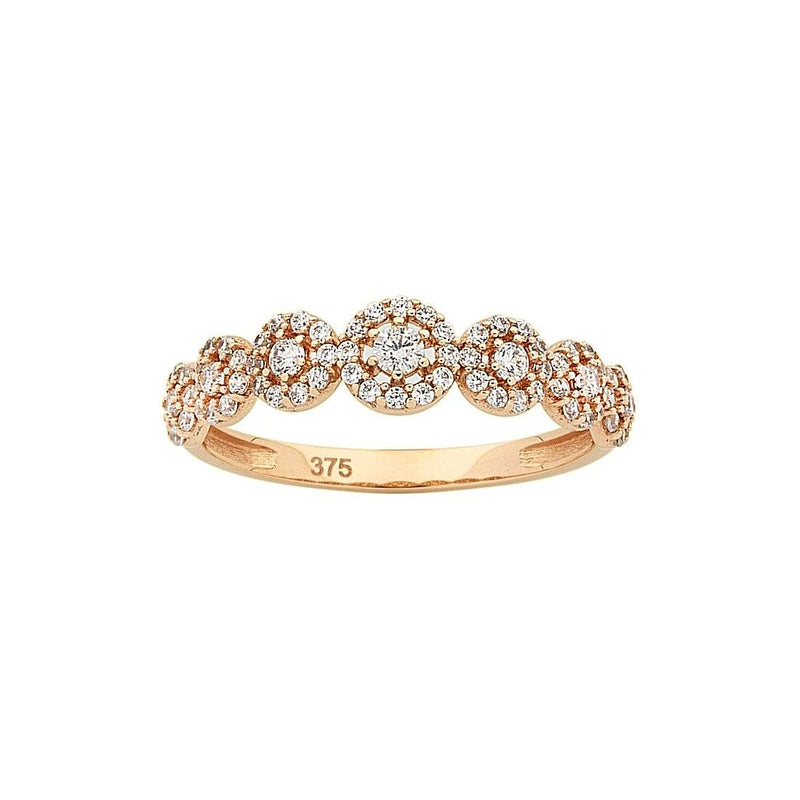 9ct Rose Gold Cubic Zirconia Multi Halo Stackable Ring Rings Bevilles 