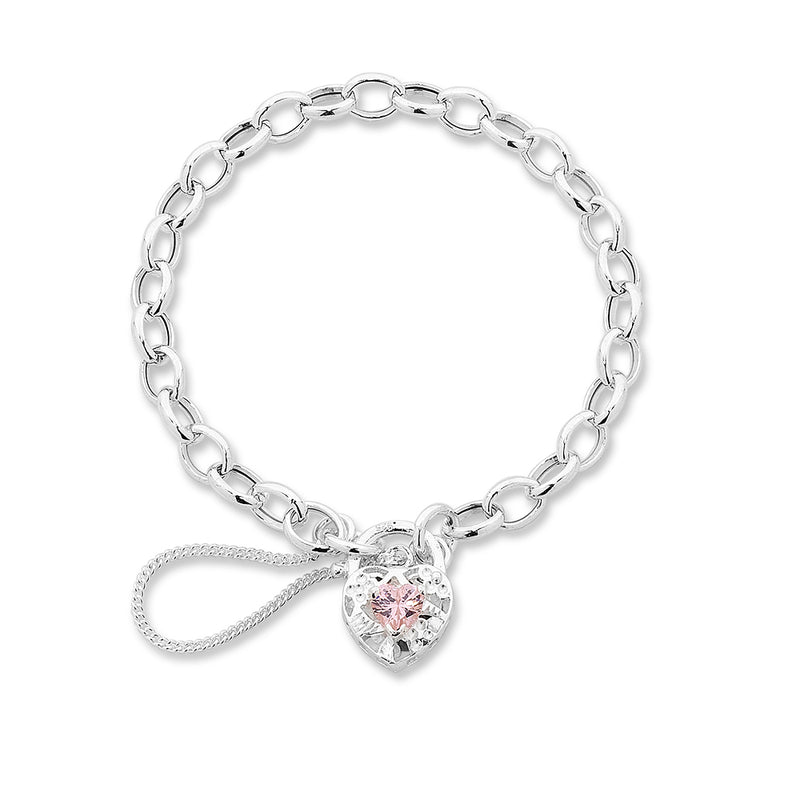 Children's Sterling Silver Pink Cubic Zirconia Padlock Bracelet