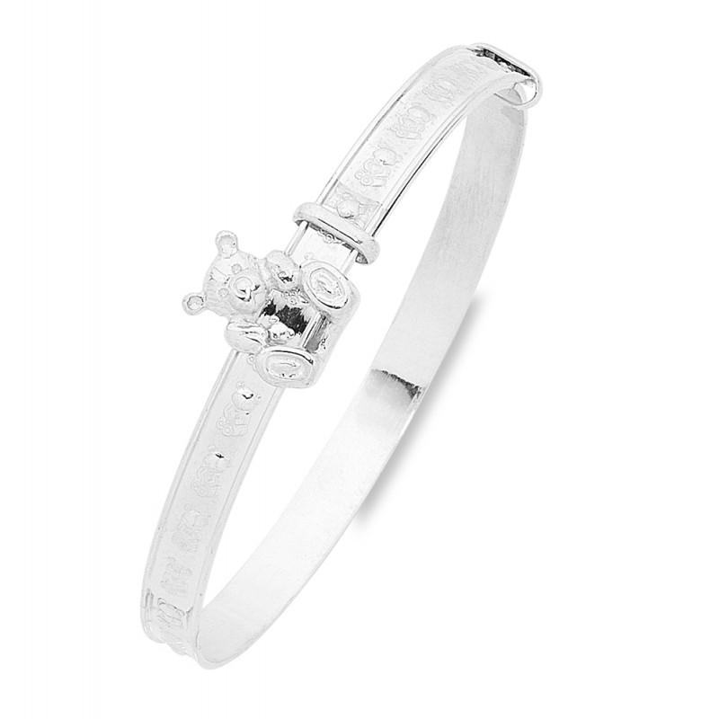 Children's Sterling Silver Teddy Bangle Bracelets Bevilles 