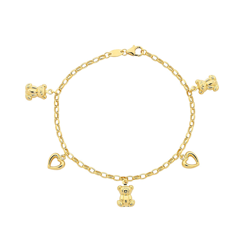 Children's 9ct Yellow Gold Silver Infused Open Heart Charm Bracelet