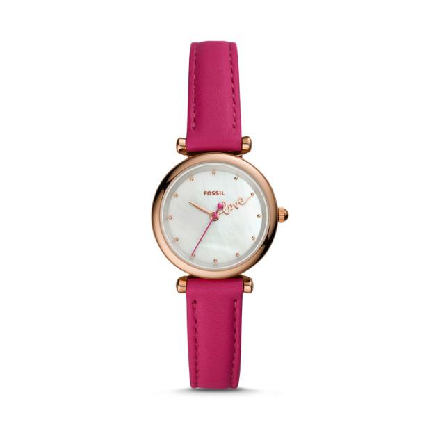 Fossil Carlie Mini Three-Hand Fuchsia Leather Watch ES4827 Watches Fossil 