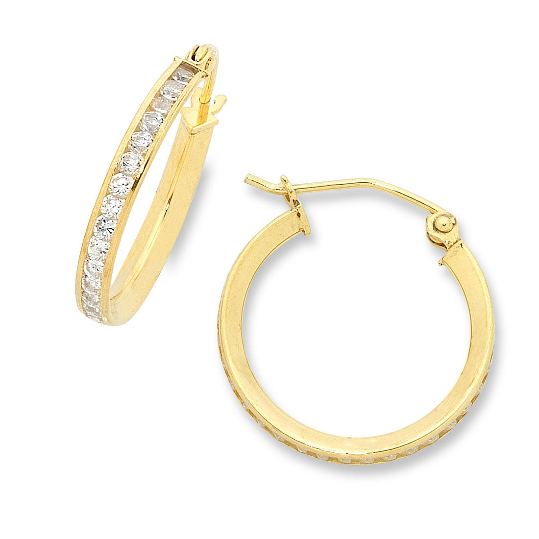 9ct Yellow Gold Silver Infused Cubic Zirconia Hoop Earrings