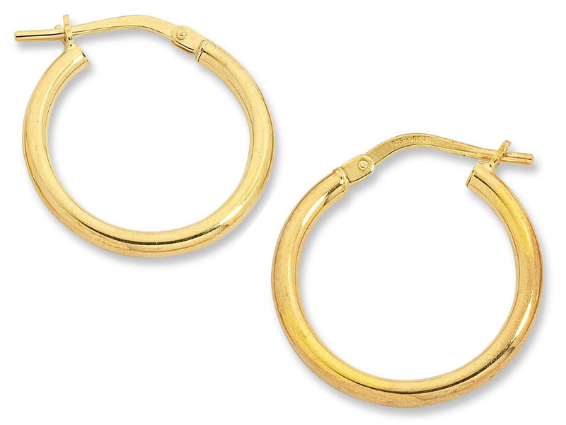 9ct Yellow Gold Silver Infused Plain Hoop Earrings