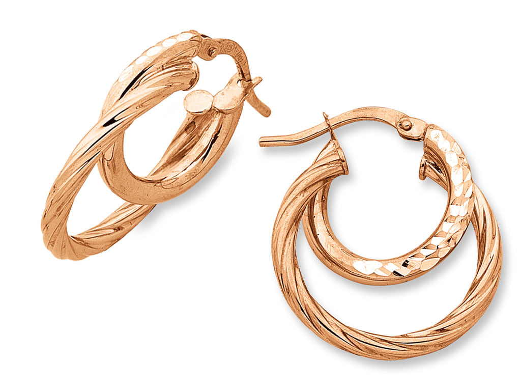 9ct Rose Gold Silver Infused Hoop Earrings