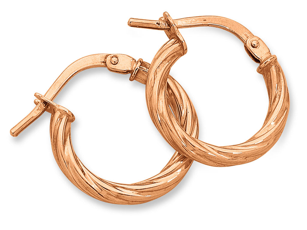 9ct Rose Gold Silver Infused Twist Hoop Earrings