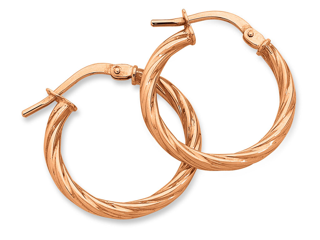 9ct Rose Gold Silver Infused Twist Hoop Earrings