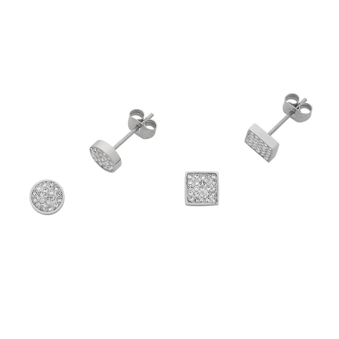 Stainless Steel Crystal Two Stud Earring Set Earrings Bevilles 