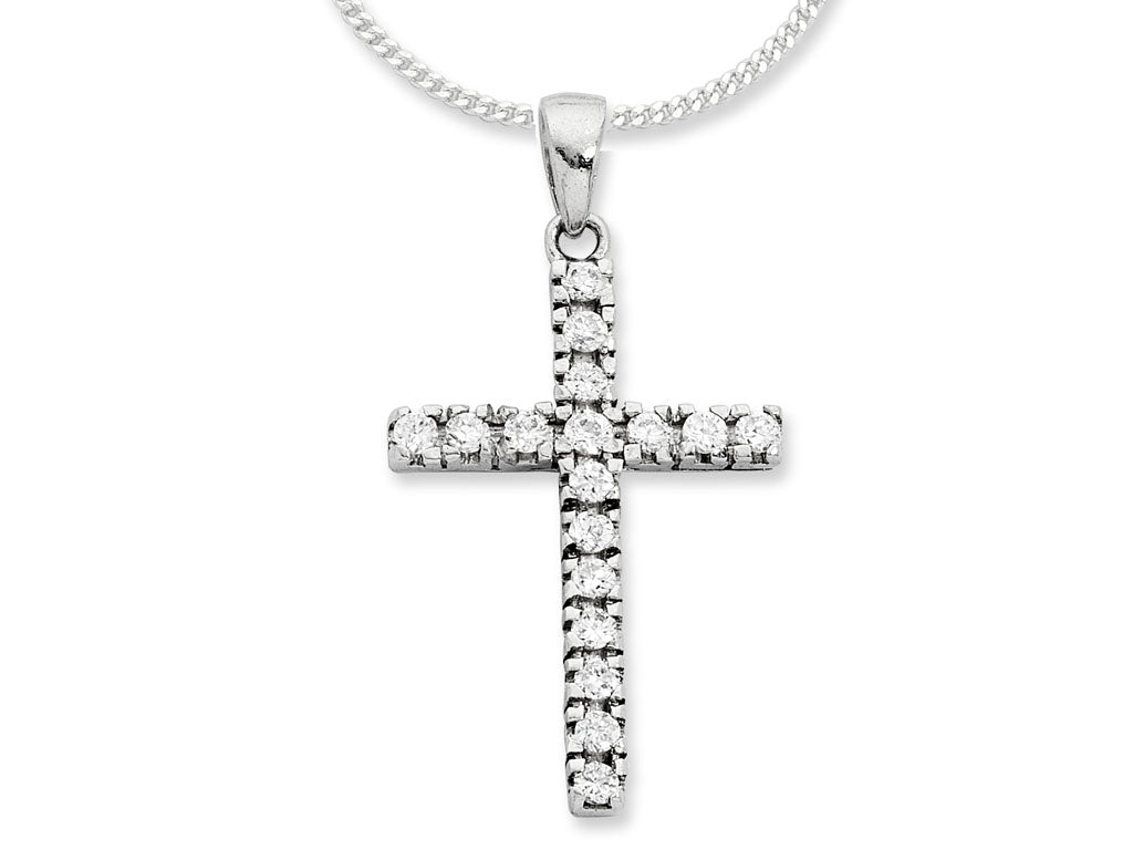 Sterling Silver Cubic Zirconia Cross Necklace