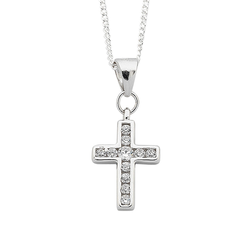 Sterling Silver White Cubic Zirconia Cross Pendant Necklace