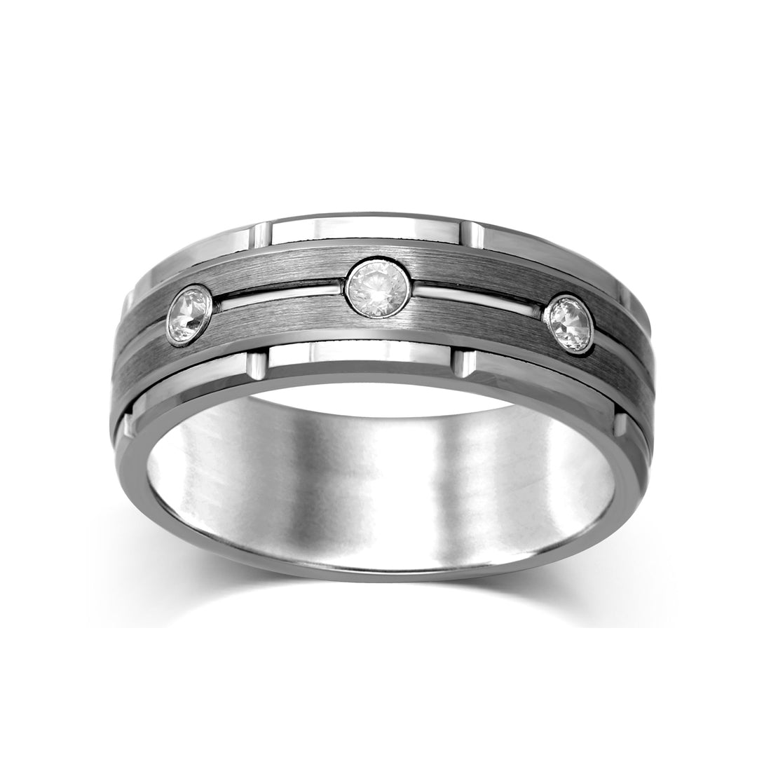8mm Tungsen Mens Ring with 0.1ct Diamonds
