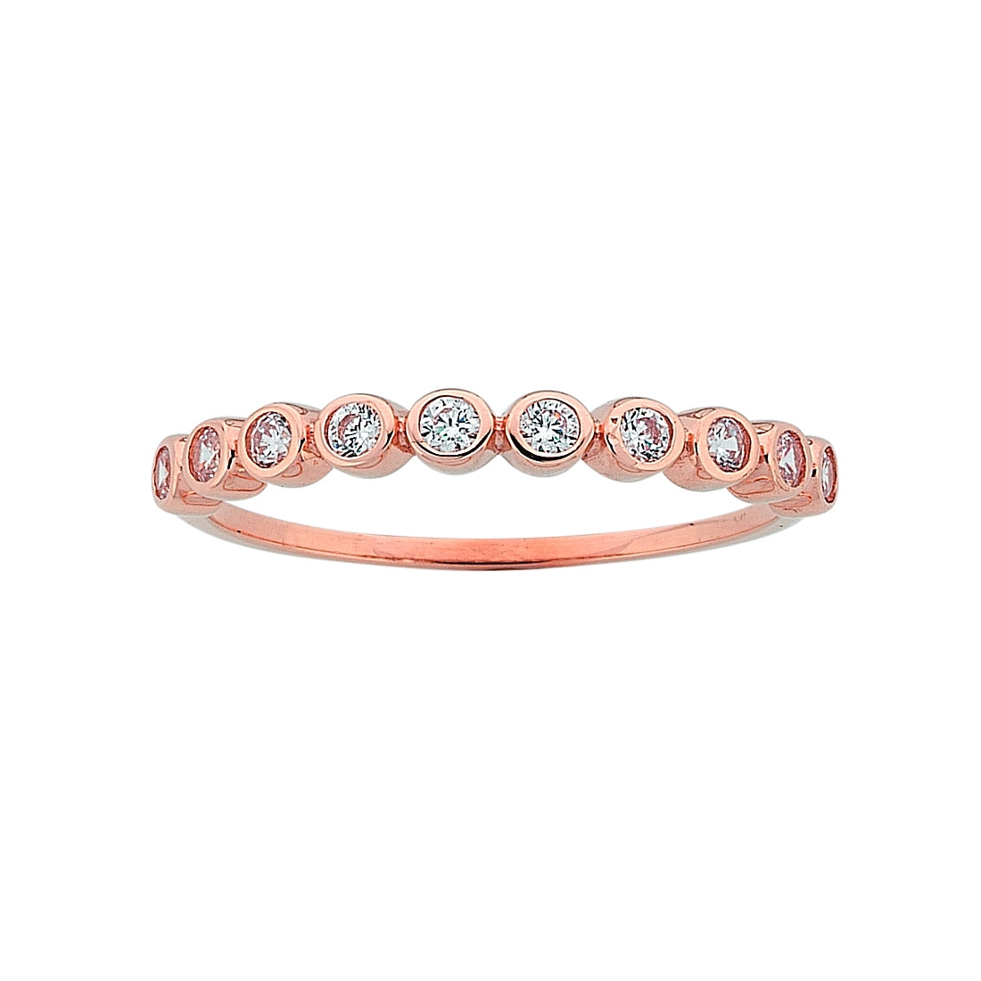 9ct Rose Gold Cubic Zirconia Bezel Channel Set Stackable Ring