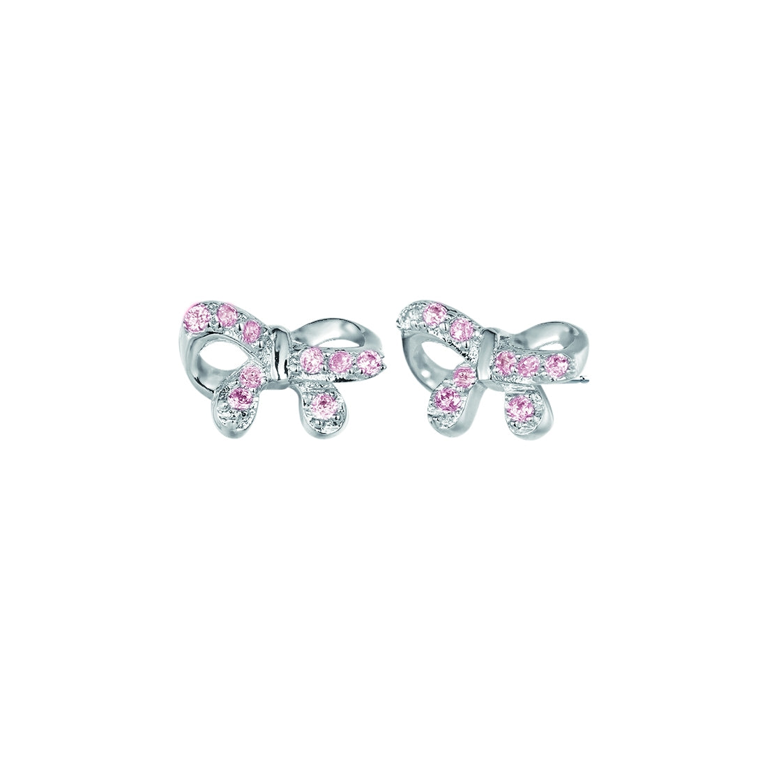 Children's Sterling Silver Pink Cubic Zirconia Bow Earrings