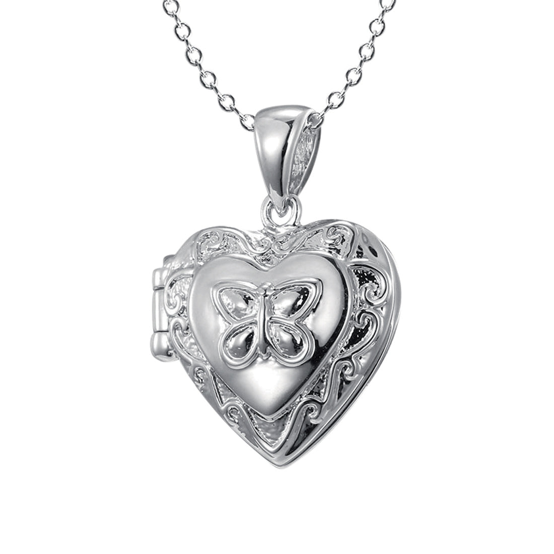 Children's Sterling Silver Engraved Heart Locket with Butterfly