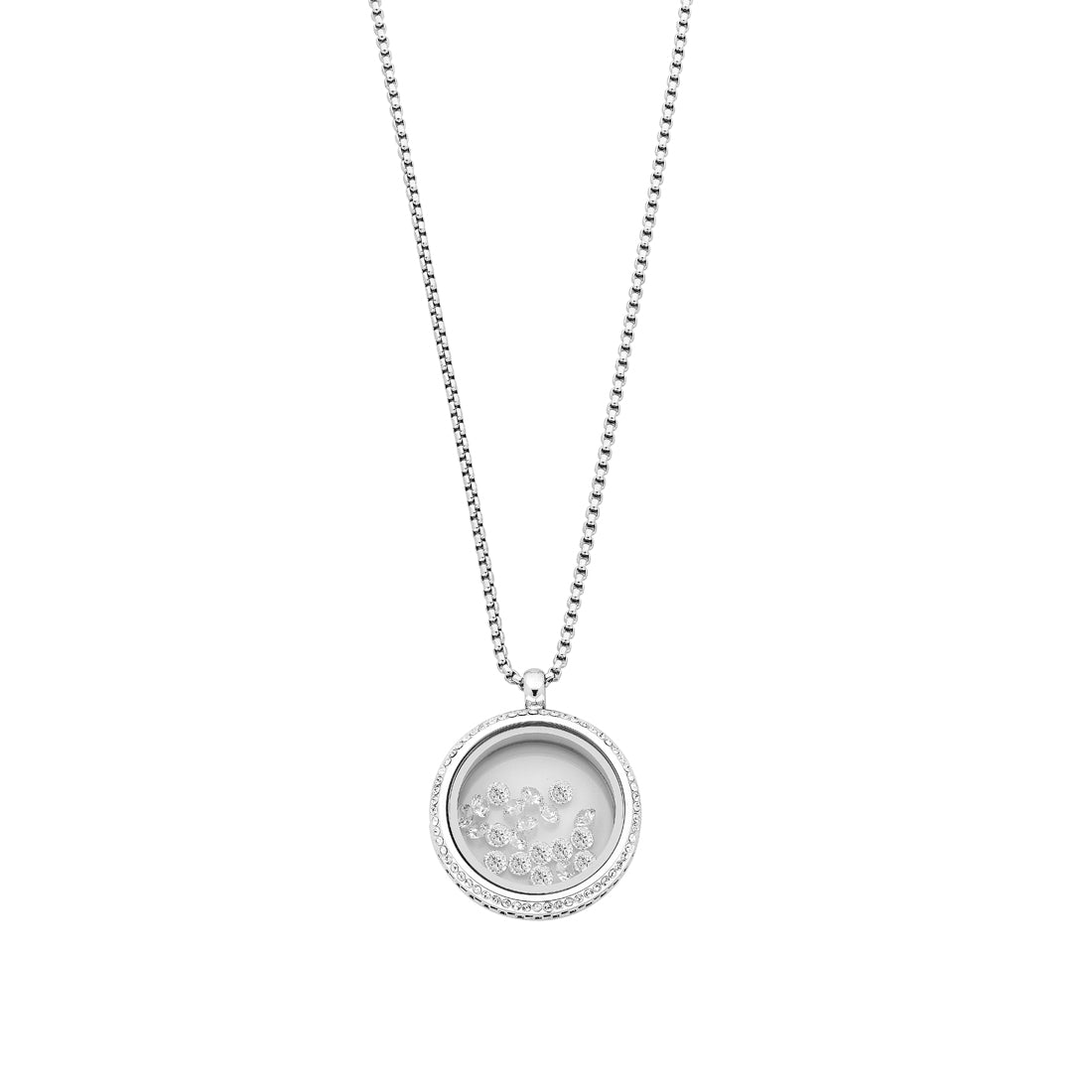 Stainless Steel Silver Necklace with Crystals in Locket