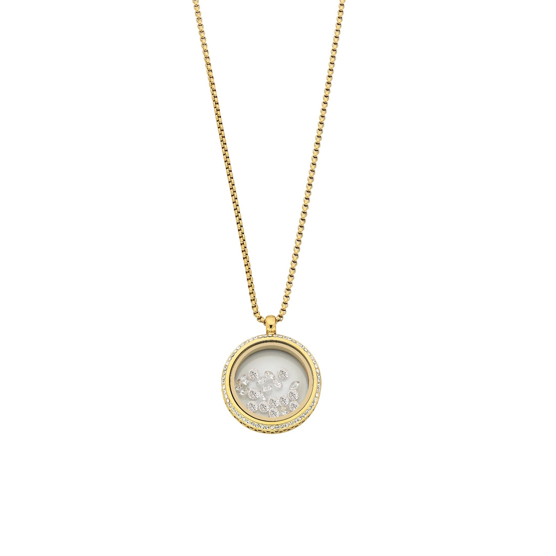 Stainless Steel Gold Necklace with Crystals in Locket