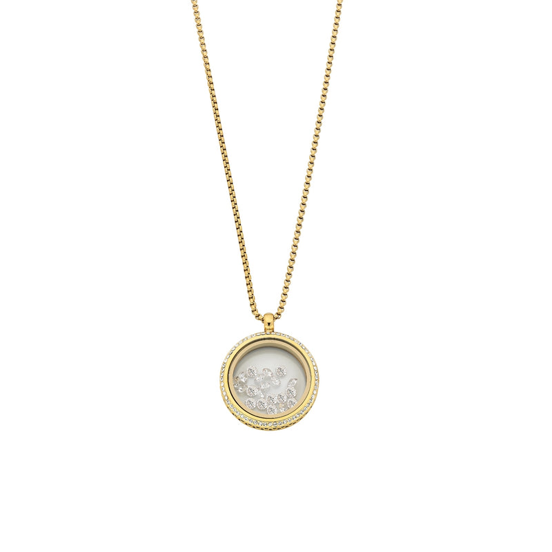 Stainless Steel Gold Necklace with Crystals in Locket
