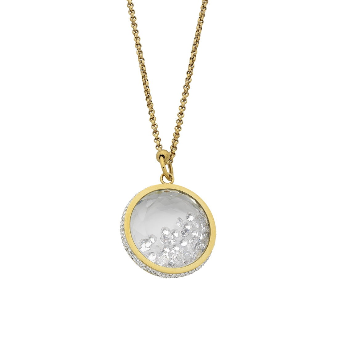 Stainless Steel Yellow Gold Crystal Locket Necklace