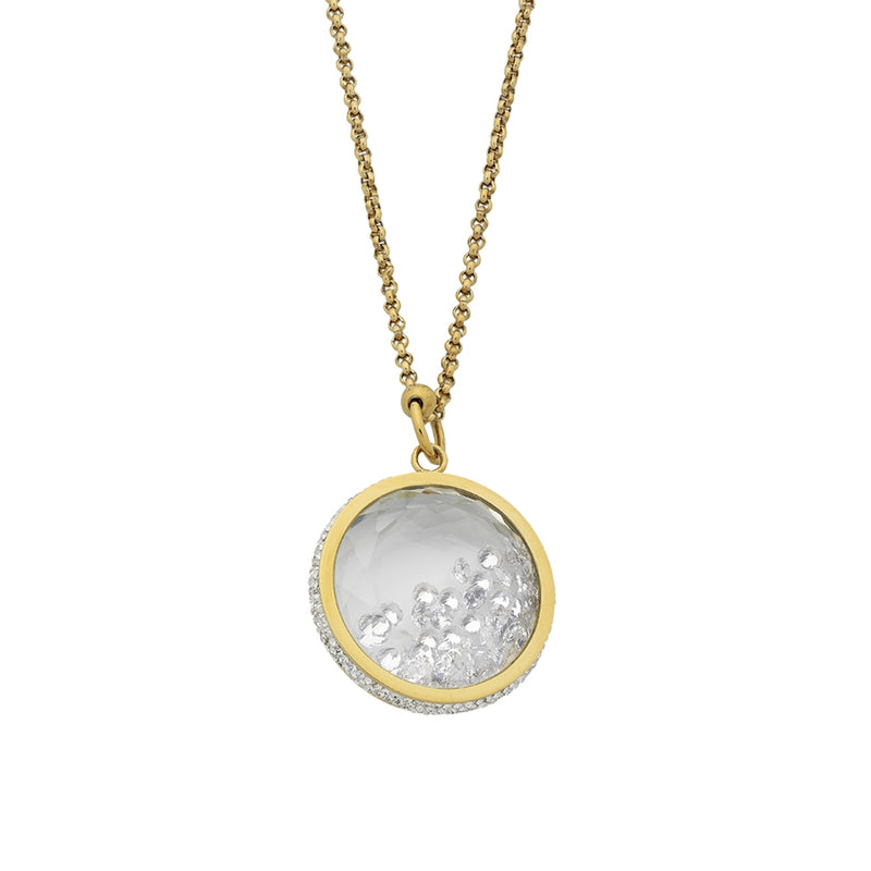 Stainless Steel Yellow Gold Crystal Locket Necklace