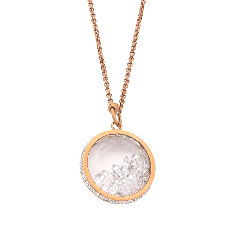 Stainless Steel Rose Crystal Locket Necklace