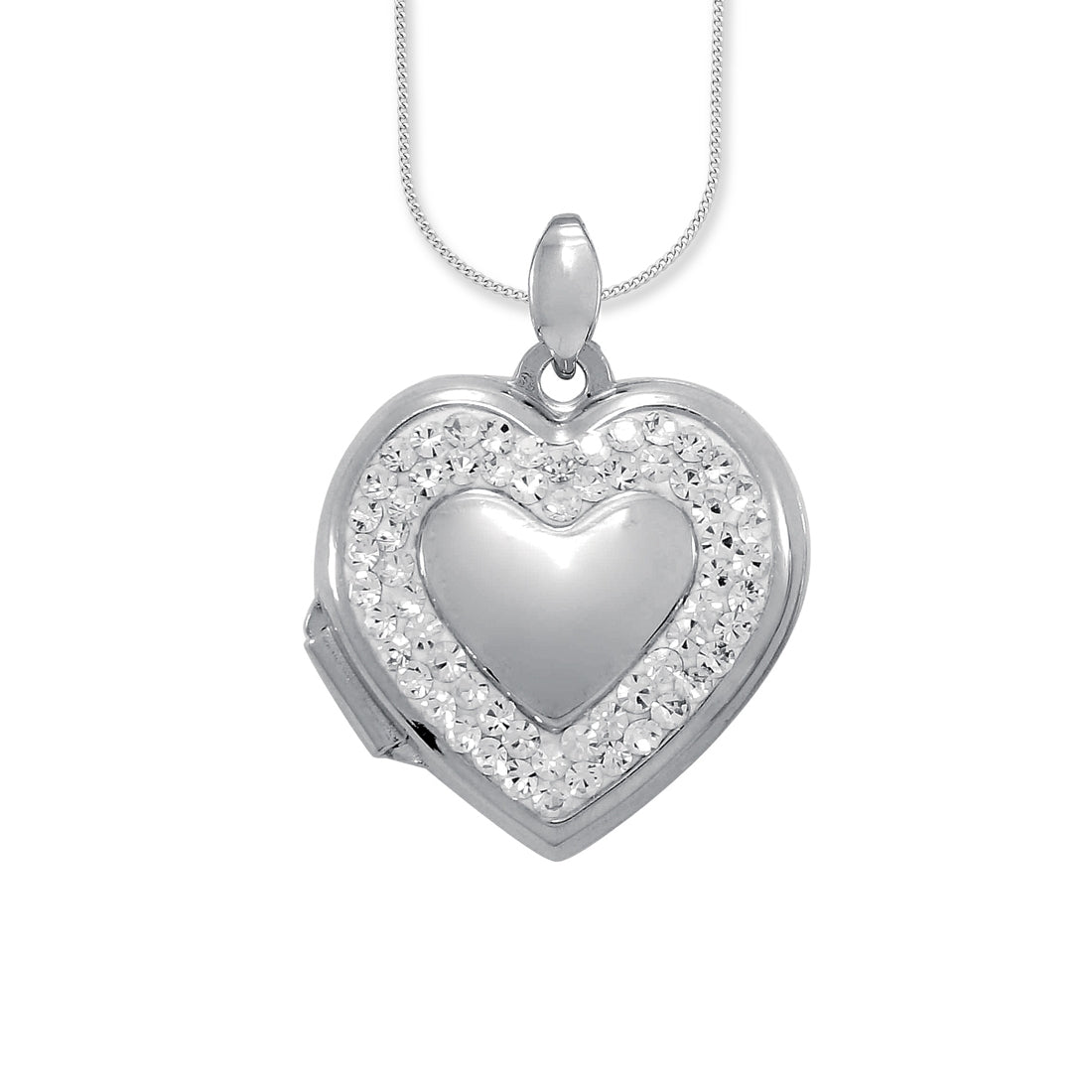 Sterling Silver Crystal Heart Locket Necklace