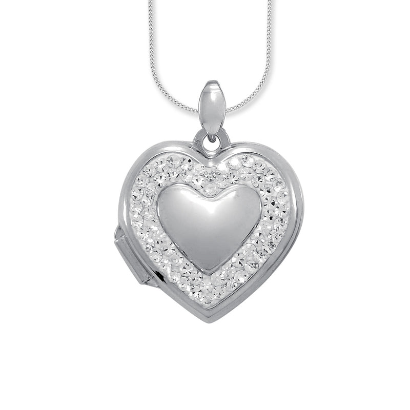 Sterling Silver Crystal Heart Locket Necklace