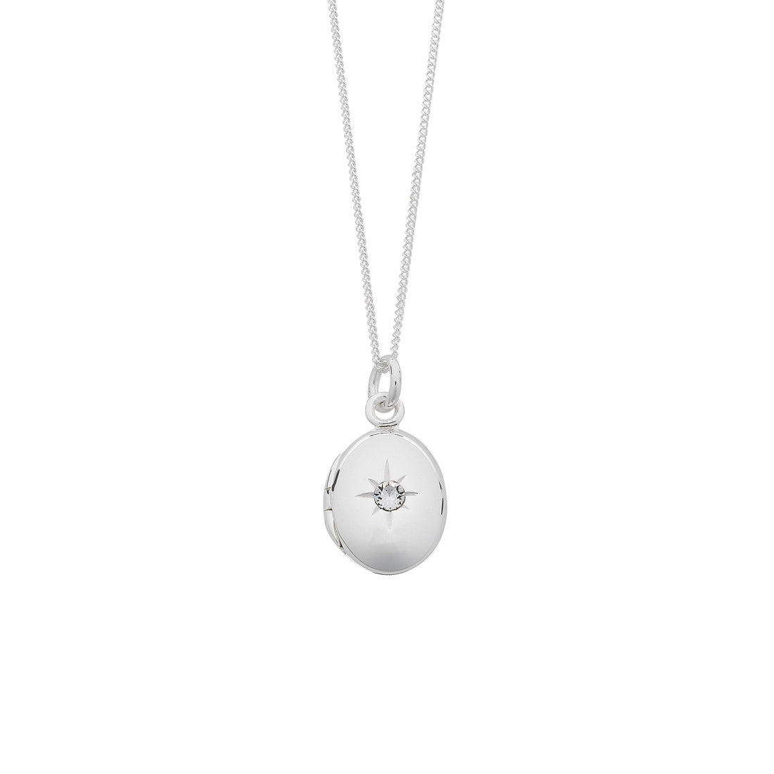 Sterling Silver Oval Locket with Cubic Zirconia Necklace
