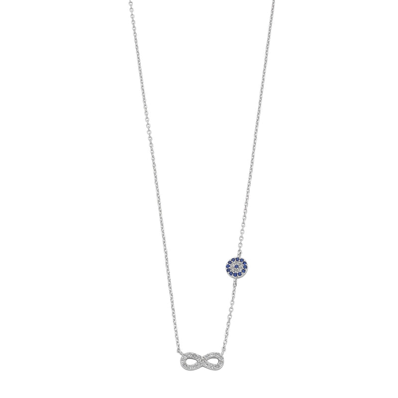 Sterling Silver Cubic Zirconia Infinity and Evil Eye Necklace