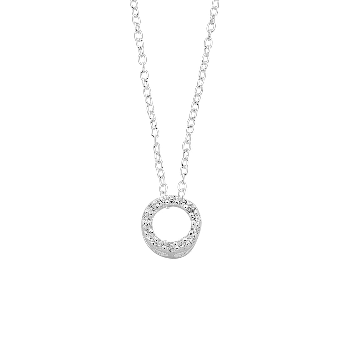 Sterling Silver Cubic Zirconia Floating Circle Necklace