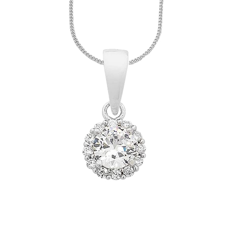 Sterling Silver Cubic Zirconia Halo Necklace