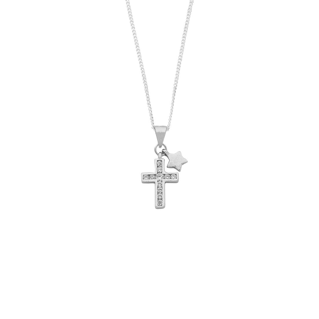 Sterling Silver Cross and Star Cubic Zirconia Necklace