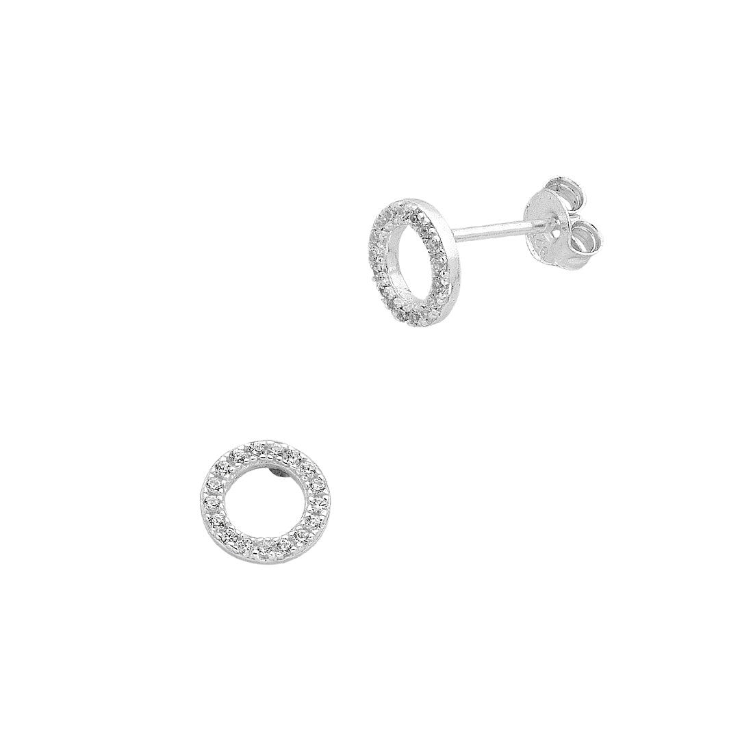 Sterling Silver Cubic Zirconia Open Circle Stud Earrings