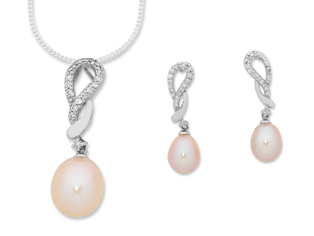 Sterling Silver and Freshwater Pearl Neckace and Earring Set